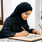 **

"A professional Arabic calligrapher, fully clothed in modest traditional attire, carefully crafting a beautiful Arabic phrase with a traditional reed pen (qalam) on ornate paper. The background shows a well-lit workshop filled with calligraphy tools and examples of their work. Safe for work, appropriate content, perfect anatomy, natural pose, professional, modest, family-friendly, high quality."

**