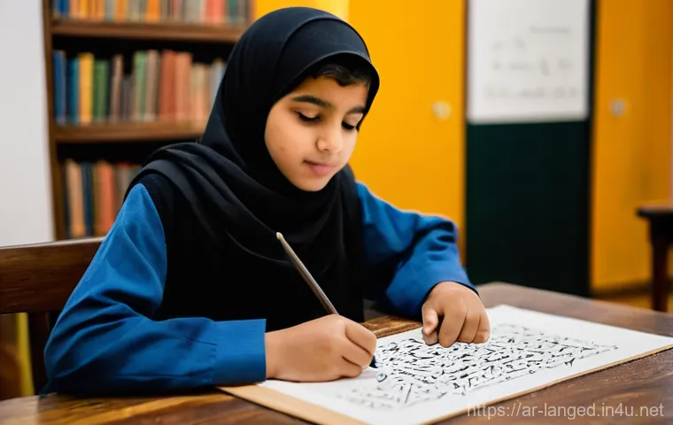 언어 교육에서의 양적 연구 방법 - **Prompt:** A bright and contemporary language learning center designed for adult Arabic learners. T...