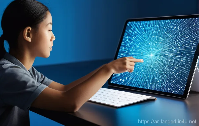 언어 교육에서의 학습 분석 - **Personalized AI Language Guide:** A young adult, around 17 years old, with a focused and contempla...