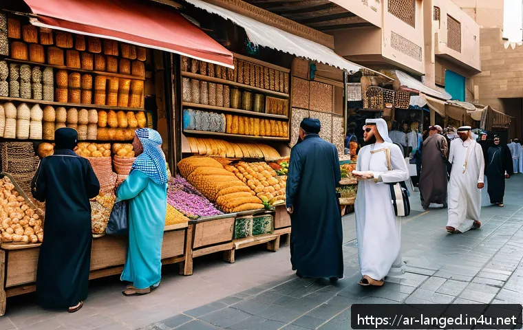 다문화 사회와 언어 교육 - A vibrant multicultural community scene in a Middle Eastern city market, featuring diverse adults an...